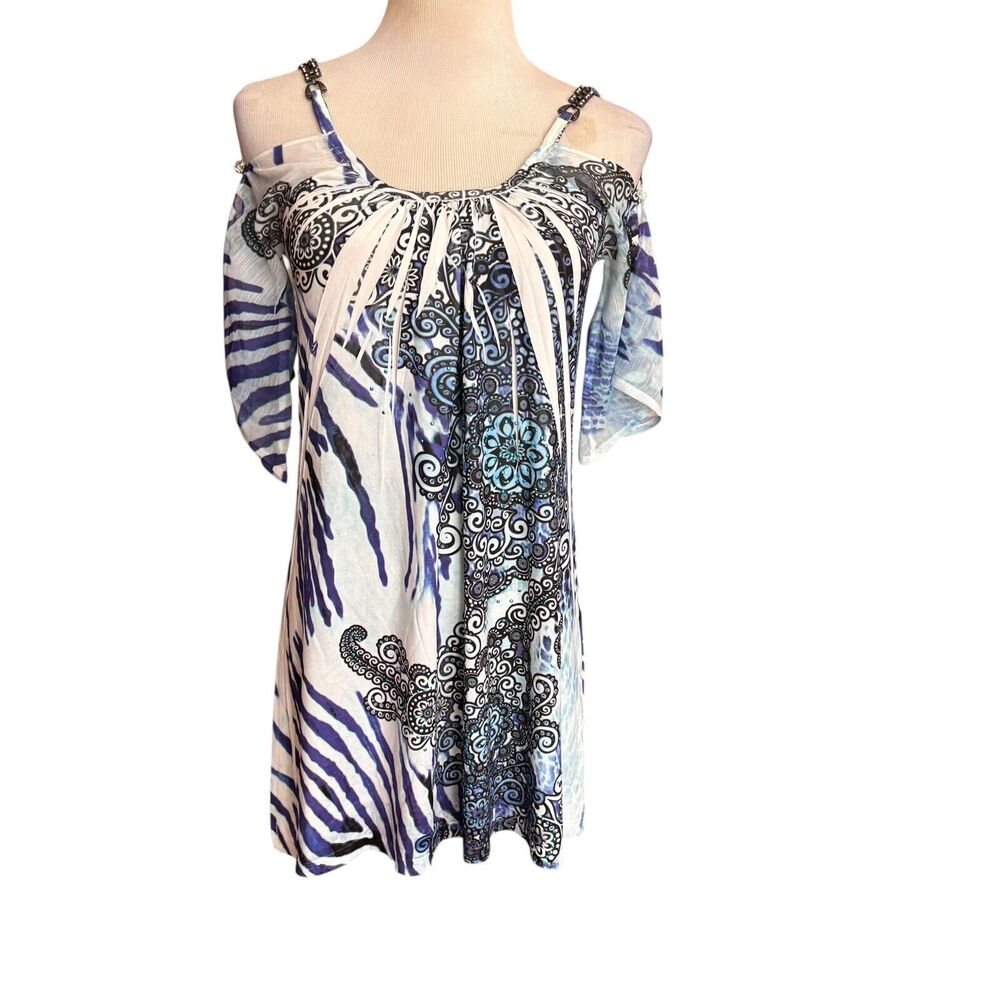 Don't Miss Out Blouse Womens Size SMALL Cold Shoulder Rhinestones Top NEW